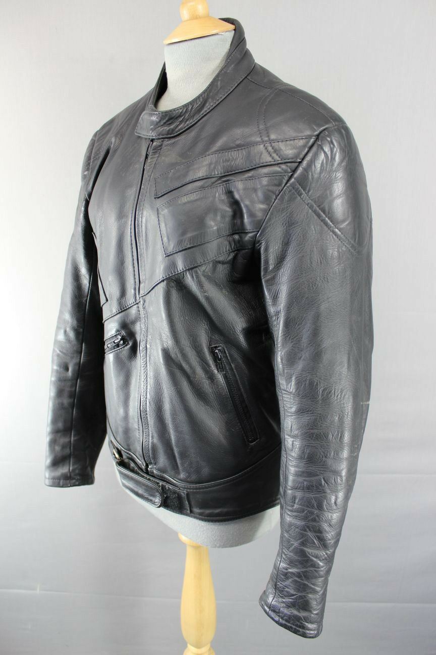 CLASSIC BLACK LEATHER BIKER JACKET 38 INCH