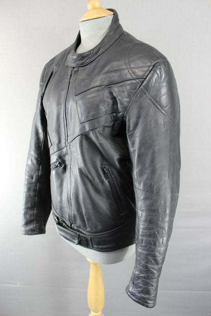 CLASSIC BLACK LEATHER BIKER JACKET 38 INCH