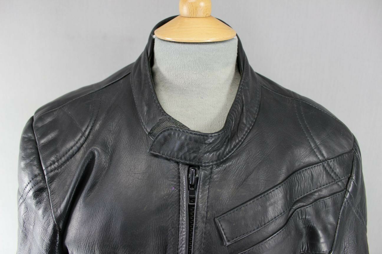 CLASSIC BLACK LEATHER BIKER JACKET 38 INCH