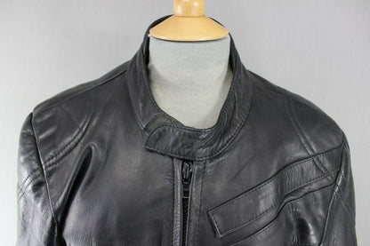 CLASSIC BLACK LEATHER BIKER JACKET 38 INCH