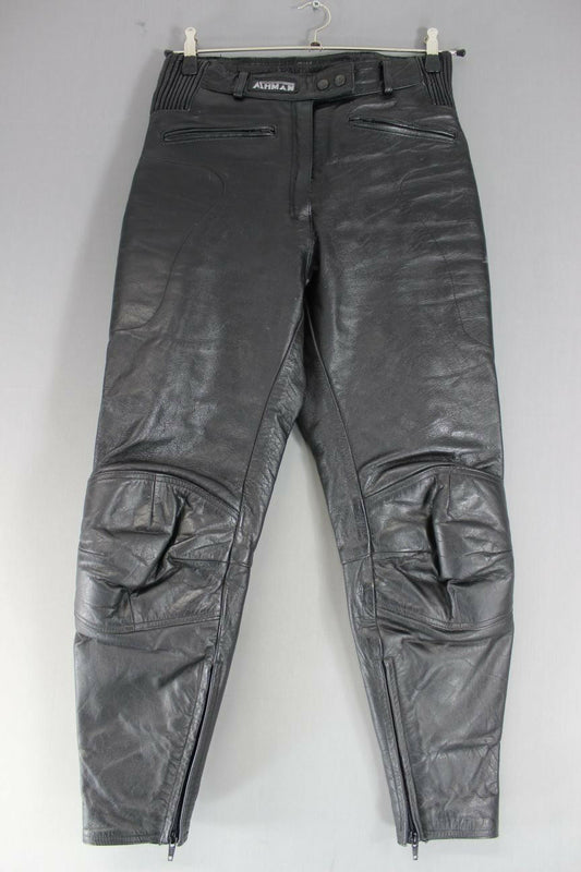 ASHMAN BLACK COWHIDE LEATHER BIKER TROUSERS SIZE 14: WAIST 30"/INSIDE LEG 27.5"