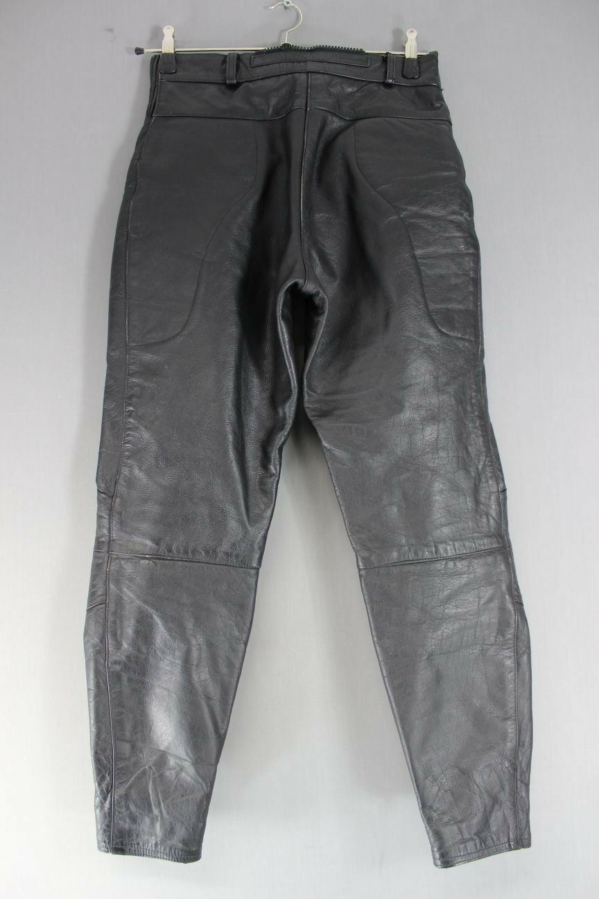 ASHMAN BLACK COWHIDE LEATHER BIKER TROUSERS SIZE 14: WAIST 30"/INSIDE LEG 27.5"