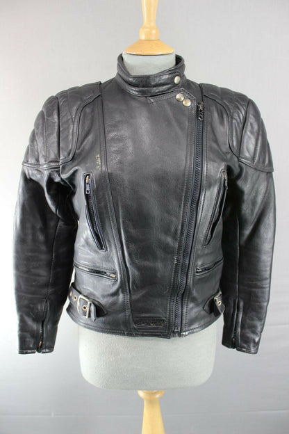 SUPERB QUALITY BLACK LEATHER SPORTEX A5 BIKER JACKET: SIZE 14