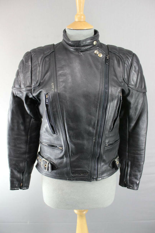 SUPERB QUALITY BLACK LEATHER SPORTEX A5 BIKER JACKET: SIZE 14