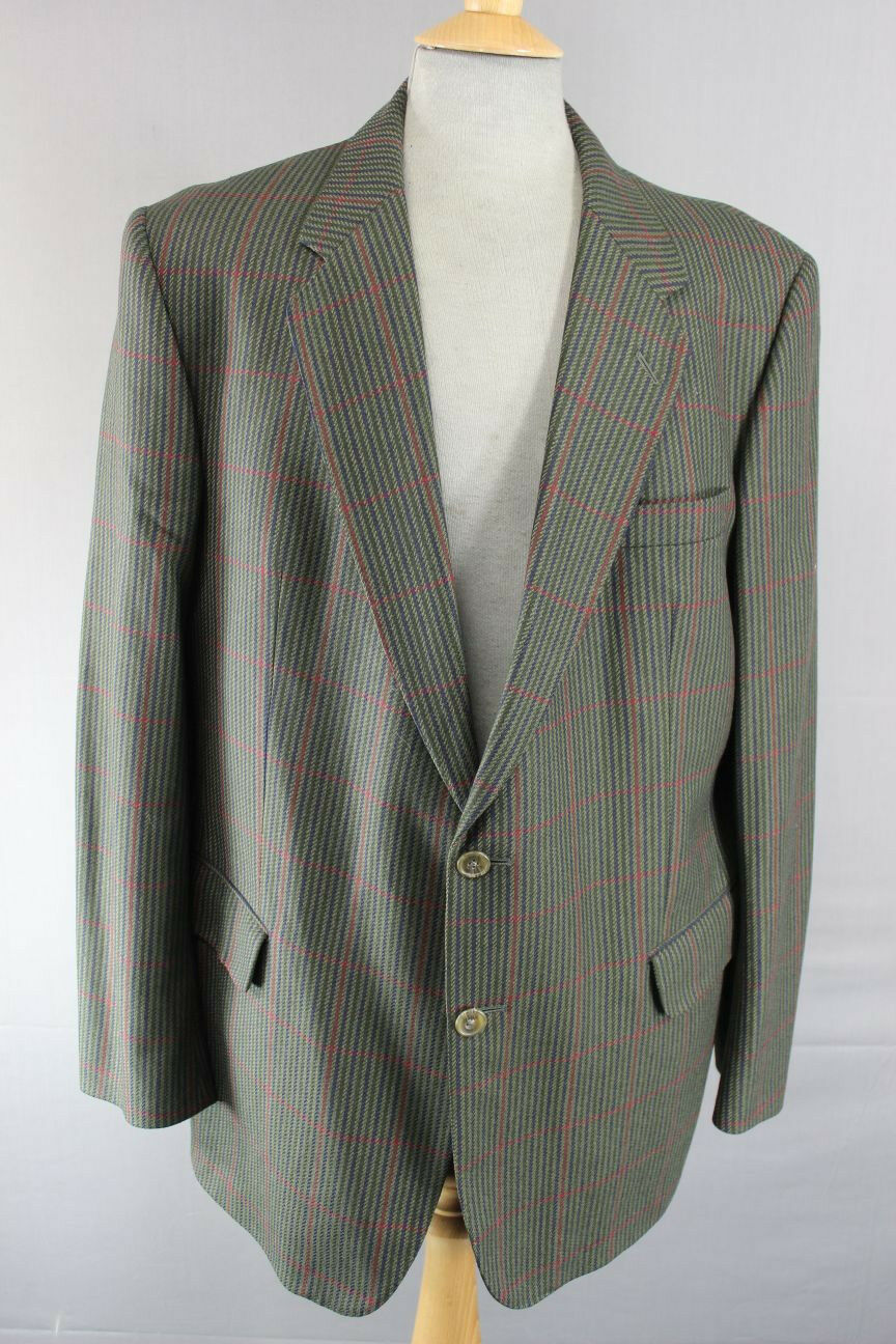SUPERB DARK GREEN CHECKED DAKS PURE WOOL JACKET 44 INCH