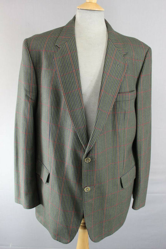 SUPERB DARK GREEN CHECKED DAKS PURE WOOL JACKET 44 INCH