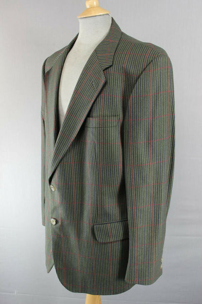 SUPERB DARK GREEN CHECKED DAKS PURE WOOL JACKET 44 INCH