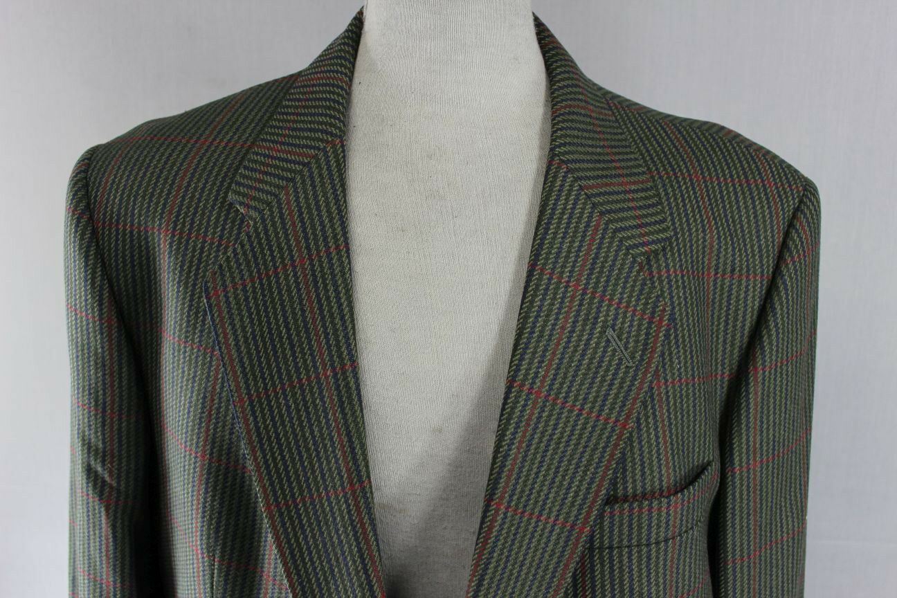 SUPERB DARK GREEN CHECKED DAKS PURE WOOL JACKET 44 INCH