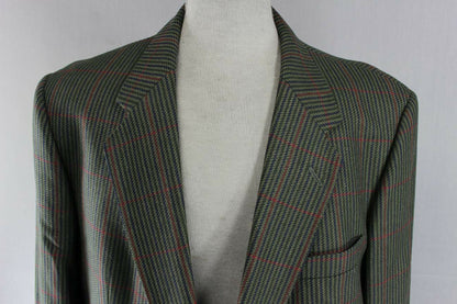 SUPERB DARK GREEN CHECKED DAKS PURE WOOL JACKET 44 INCH
