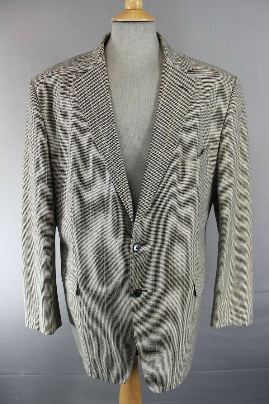 CLASSIC MARKS & SPENCER CHECKED BEIGE JACKET 46 INCH (LONG FIT) XL