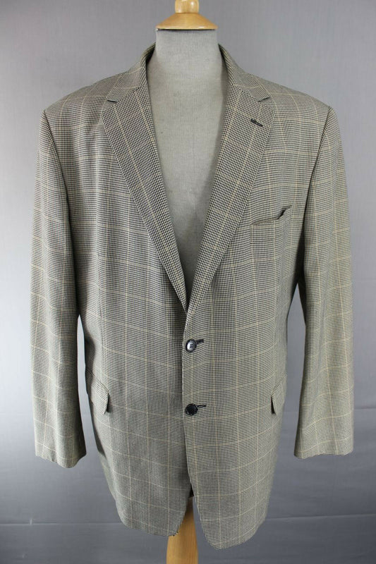CLASSIC MARKS & SPENCER CHECKED BEIGE JACKET 46 INCH (LONG FIT) XL