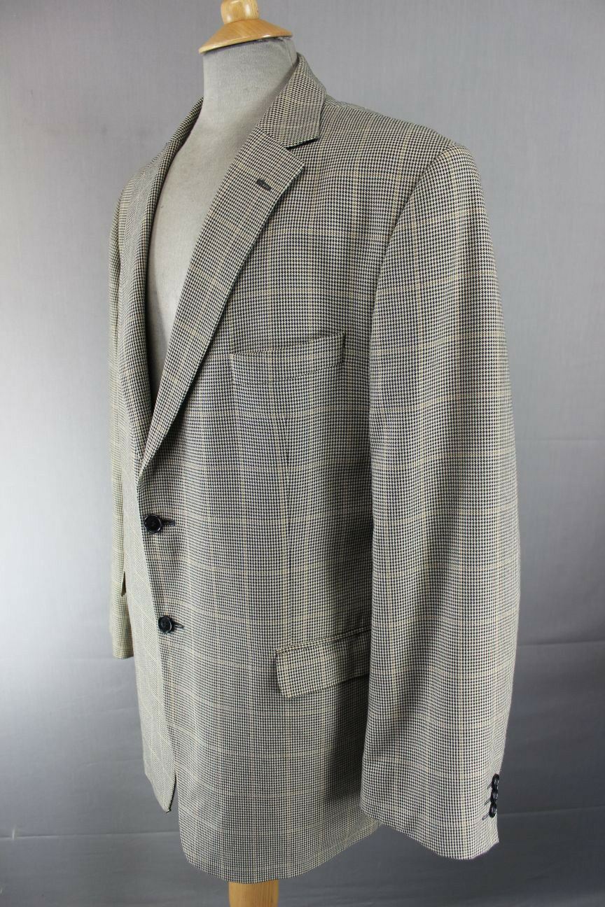 CLASSIC MARKS & SPENCER CHECKED BEIGE JACKET 46 INCH (LONG FIT) XL