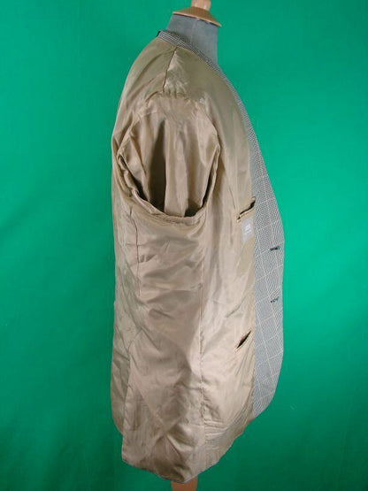 CLASSIC MARKS & SPENCER CHECKED BEIGE JACKET 46 INCH (LONG FIT) XL