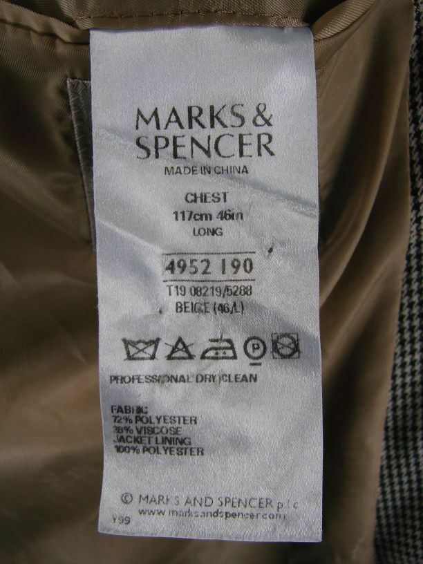 CLASSIC MARKS & SPENCER CHECKED BEIGE JACKET 46 INCH (LONG FIT) XL