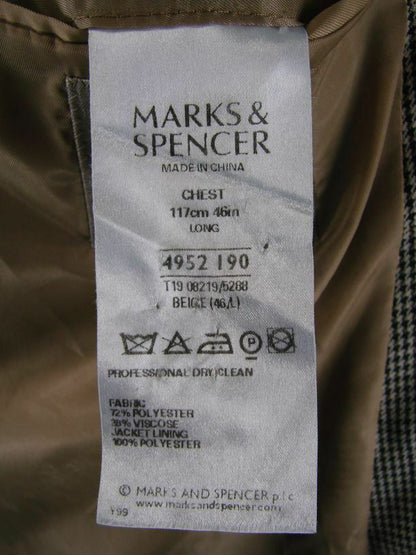 CLASSIC MARKS & SPENCER CHECKED BEIGE JACKET 46 INCH (LONG FIT) XL