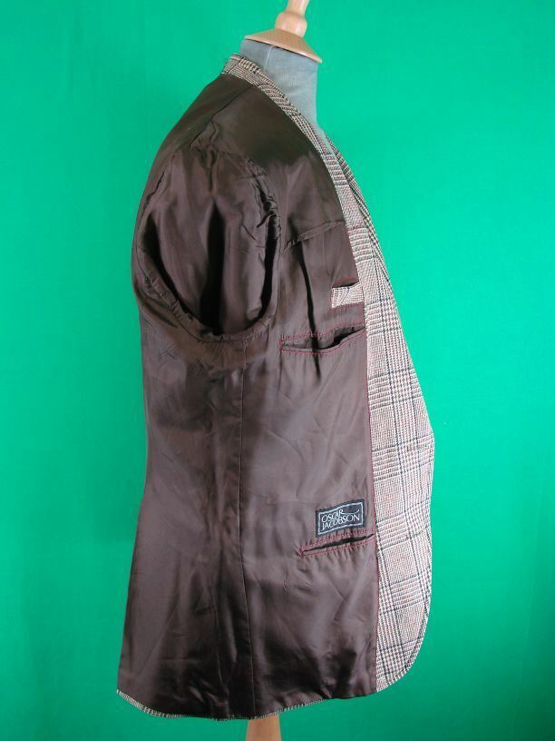 OSCAR JACOBSON VINTAGE 70's LIGHT BROWN CHECKED PURE LAMBSWOOL TWEED JACKET 42IN