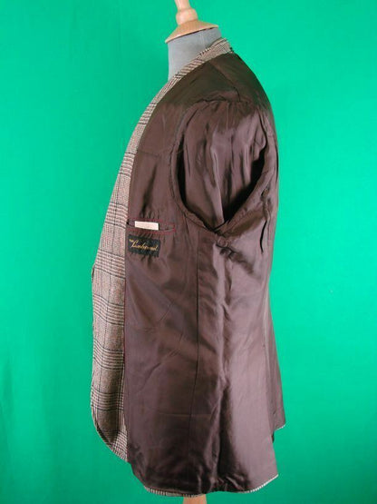 OSCAR JACOBSON VINTAGE 70's LIGHT BROWN CHECKED PURE LAMBSWOOL TWEED JACKET 42IN