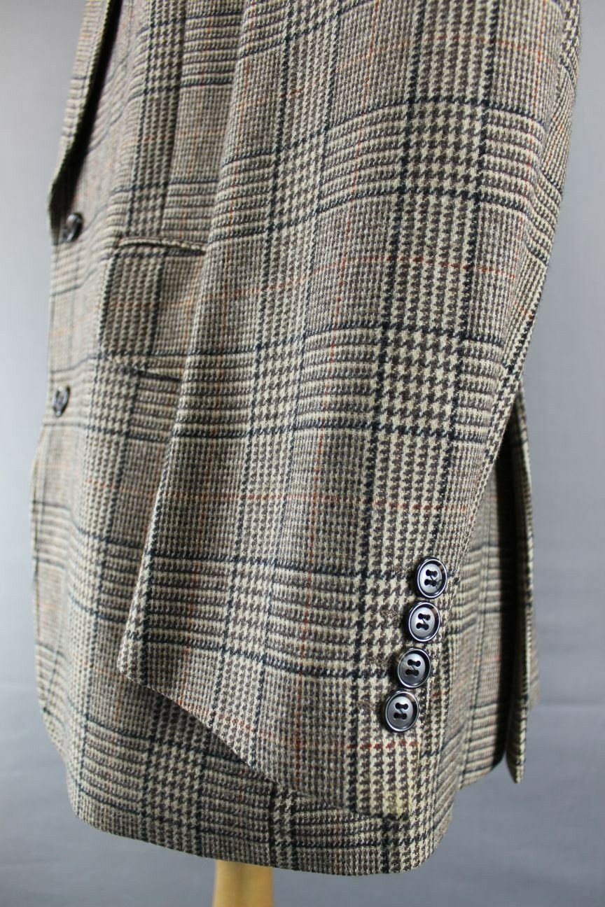 OSCAR JACOBSON VINTAGE 70's LIGHT BROWN CHECKED PURE LAMBSWOOL TWEED JACKET 42IN