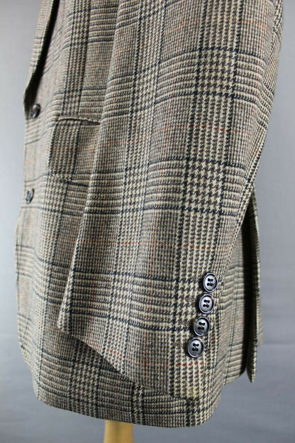 OSCAR JACOBSON VINTAGE 70's LIGHT BROWN CHECKED PURE LAMBSWOOL TWEED JACKET 42IN