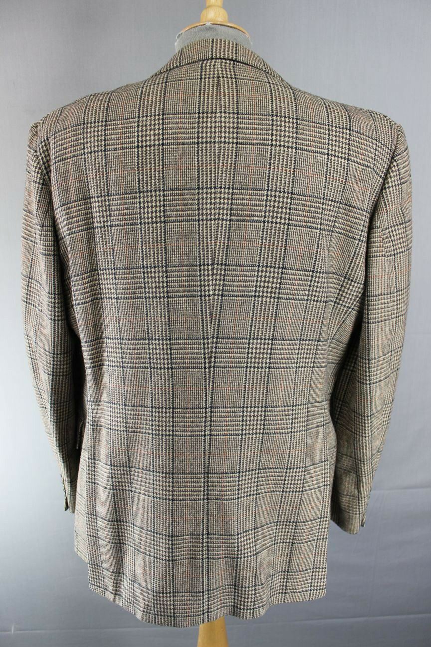OSCAR JACOBSON VINTAGE 70's LIGHT BROWN CHECKED PURE LAMBSWOOL TWEED JACKET 42IN