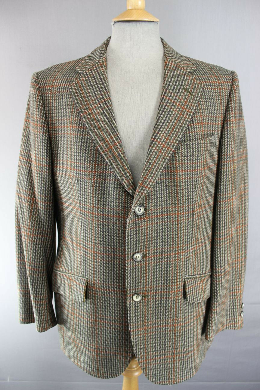 CLASSIC VINTAGE 1980's PURE WOOL BLADEN SUPASAX CHECKED TWEED JACKET 40 INCH