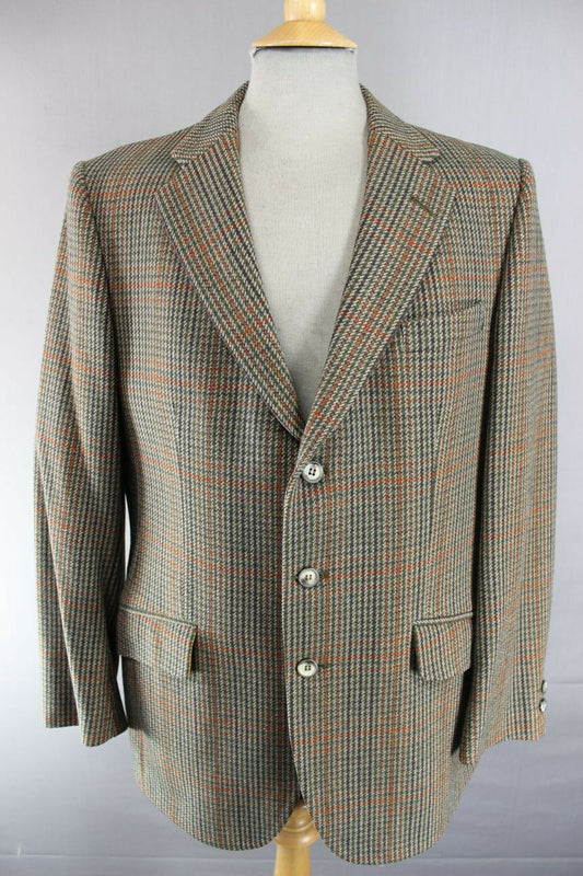 CLASSIC VINTAGE 1980's PURE WOOL BLADEN SUPASAX CHECKED TWEED JACKET 40 INCH