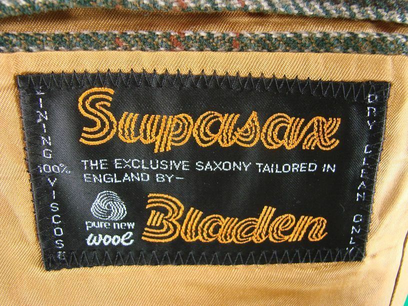 CLASSIC VINTAGE 1980's PURE WOOL BLADEN SUPASAX CHECKED TWEED JACKET 40 INCH