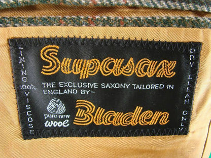 CLASSIC VINTAGE 1980's PURE WOOL BLADEN SUPASAX CHECKED TWEED JACKET 40 INCH