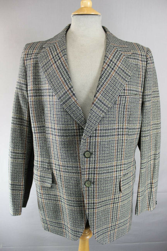 SUPERB VINTAGE 1970's 2 PLY THORNPROOF TWIST TWEED CHECKED GREEN  JACKET 40 INCH