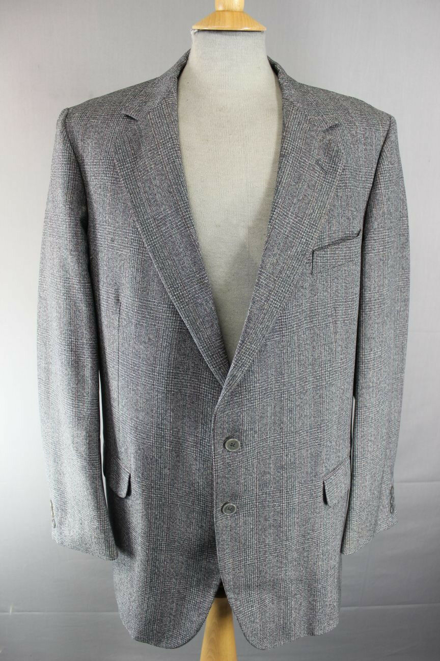 SUPERB JOHN G. HARDY BESPOKE TAILORED PURE WOOL GREY CHECKED JACKET 44 INCH