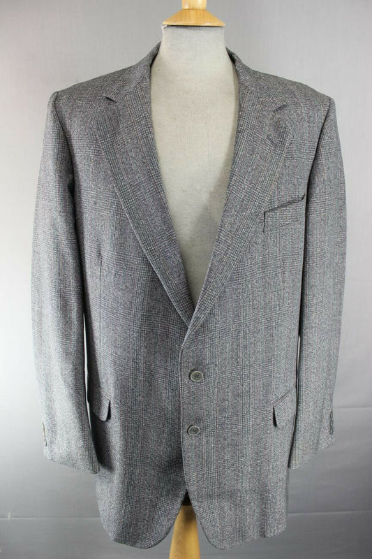 SUPERB JOHN G. HARDY BESPOKE TAILORED PURE WOOL GREY CHECKED JACKET 44 INCH