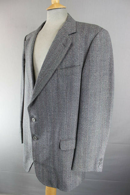 SUPERB JOHN G. HARDY BESPOKE TAILORED PURE WOOL GREY CHECKED JACKET 44 INCH