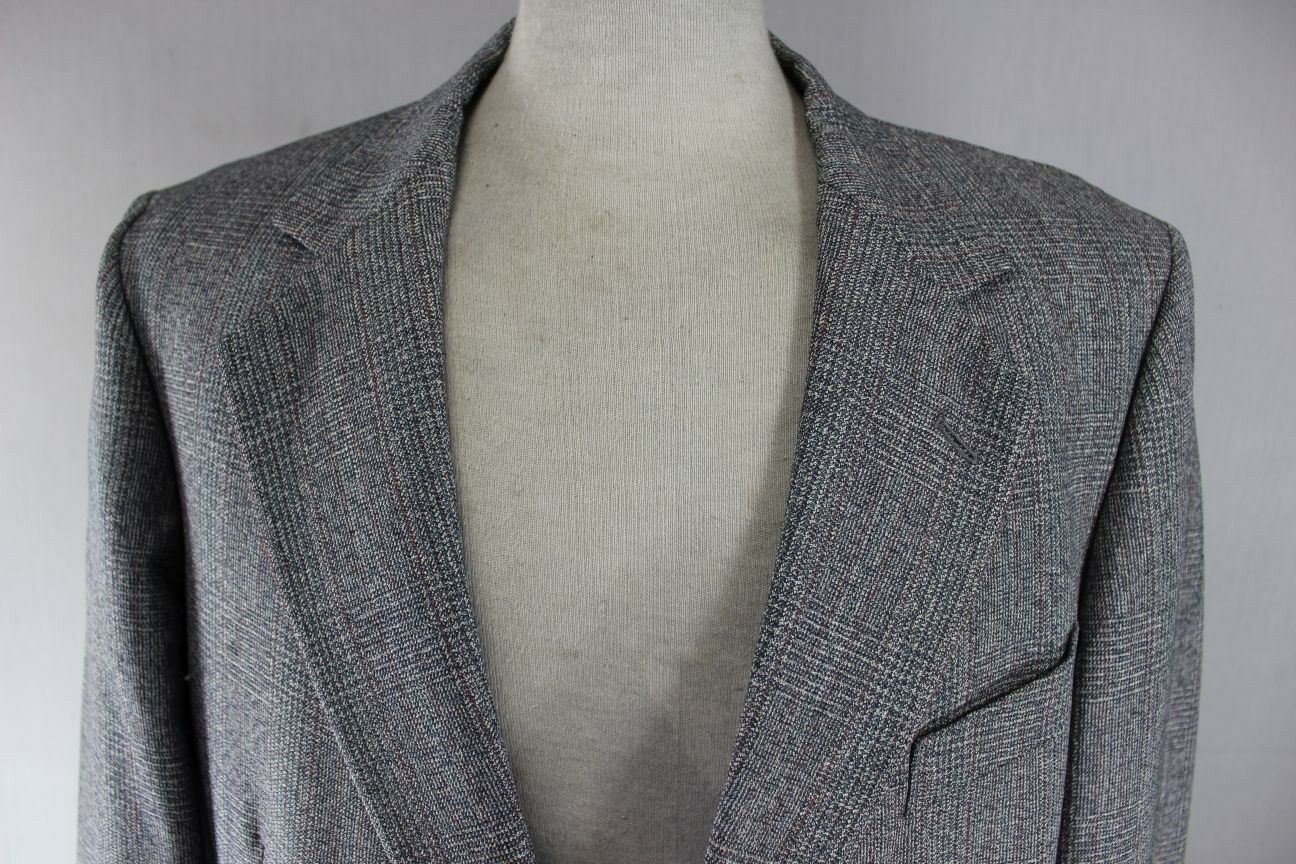 SUPERB JOHN G. HARDY BESPOKE TAILORED PURE WOOL GREY CHECKED JACKET 44 INCH