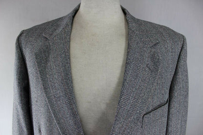 SUPERB JOHN G. HARDY BESPOKE TAILORED PURE WOOL GREY CHECKED JACKET 44 INCH