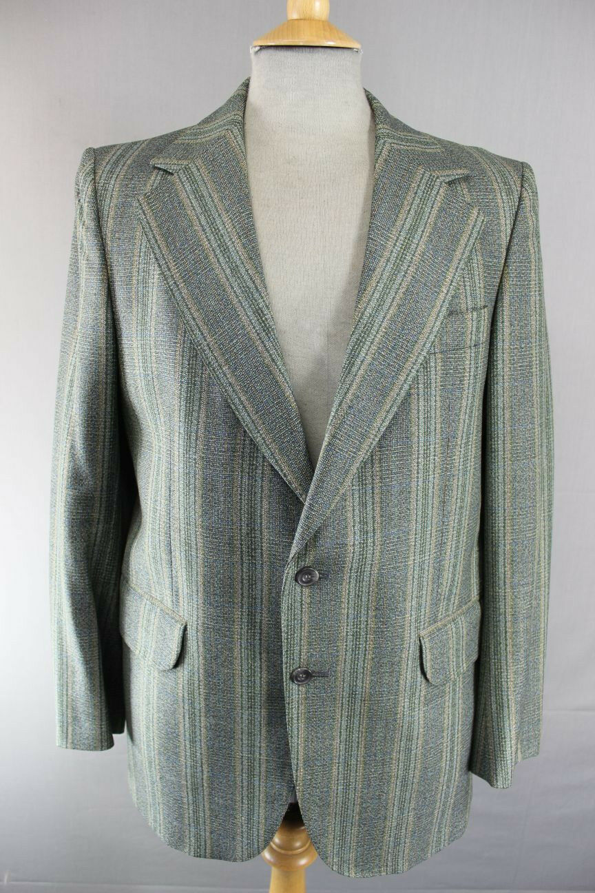 CLASSIC CROMBIE FINE TWIST WORSTED PURE WOOL GREEN STRIPED TWEED JACKET 39 INCH