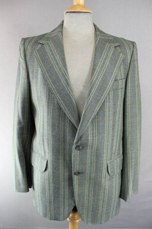 CLASSIC CROMBIE FINE TWIST WORSTED PURE WOOL GREEN STRIPED TWEED JACKET 39 INCH