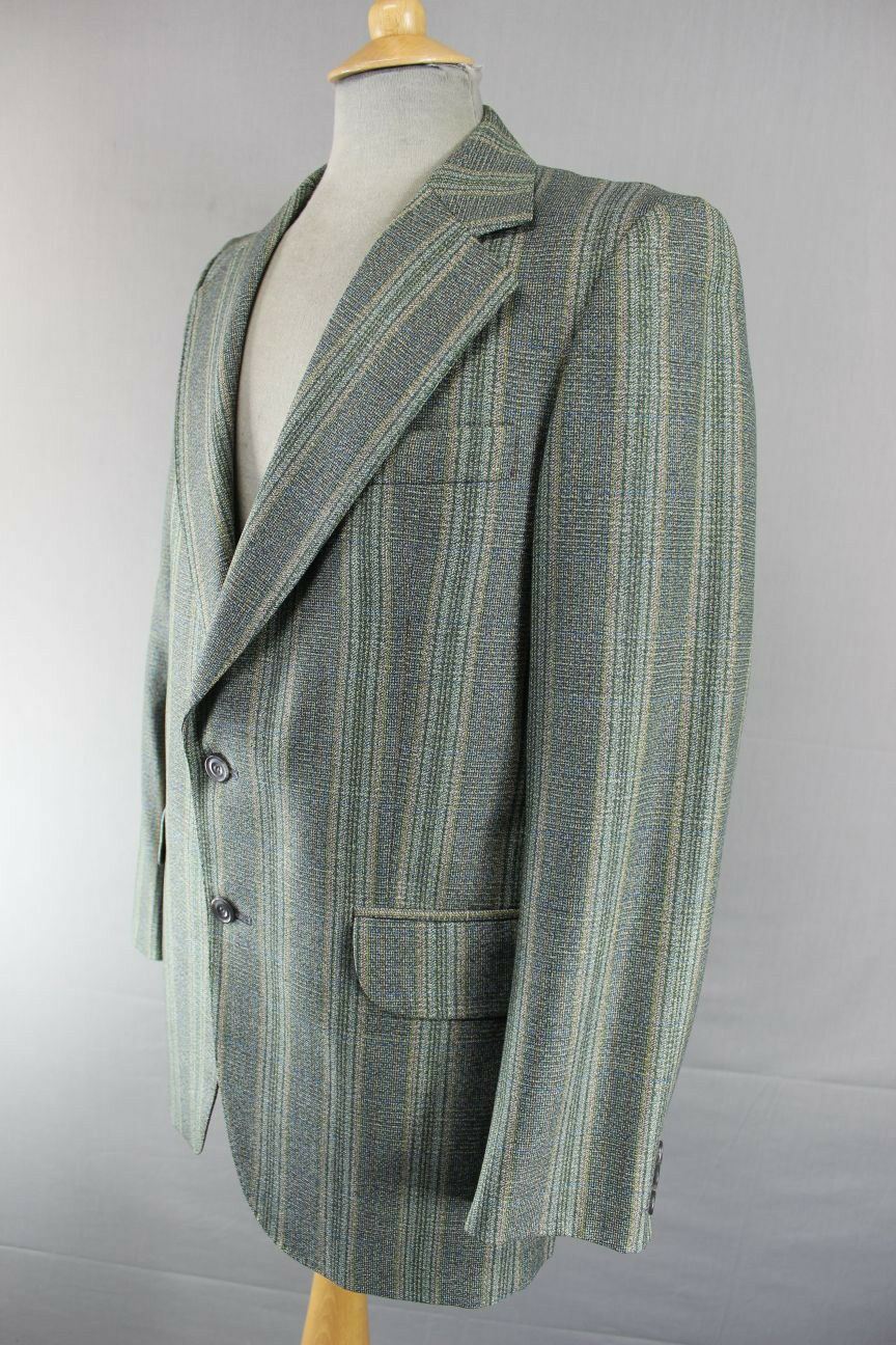 CLASSIC CROMBIE FINE TWIST WORSTED PURE WOOL GREEN STRIPED TWEED JACKET 39 INCH