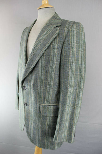 CLASSIC CROMBIE FINE TWIST WORSTED PURE WOOL GREEN STRIPED TWEED JACKET 39 INCH