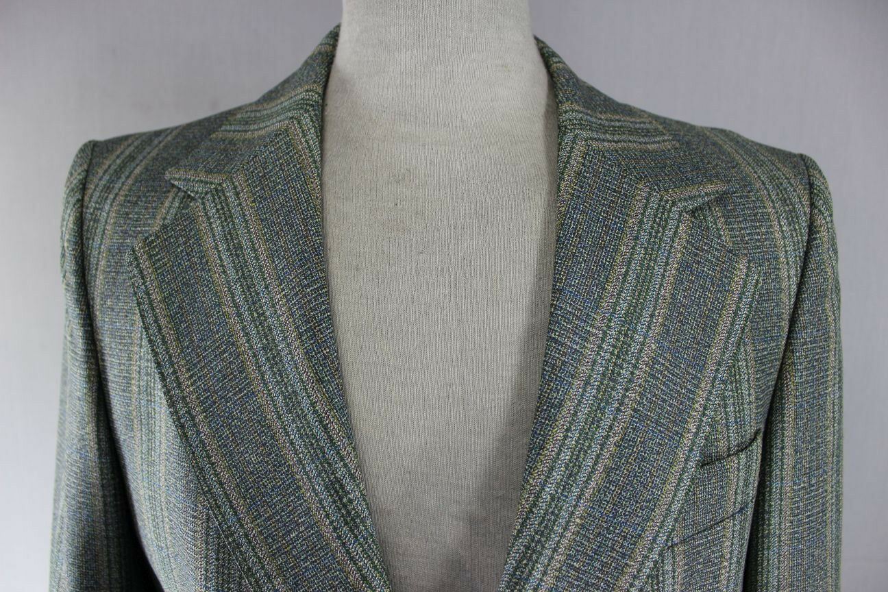 CLASSIC CROMBIE FINE TWIST WORSTED PURE WOOL GREEN STRIPED TWEED JACKET 39 INCH