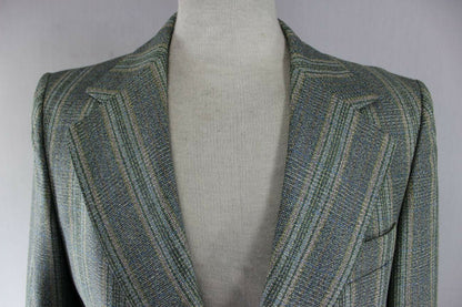 CLASSIC CROMBIE FINE TWIST WORSTED PURE WOOL GREEN STRIPED TWEED JACKET 39 INCH