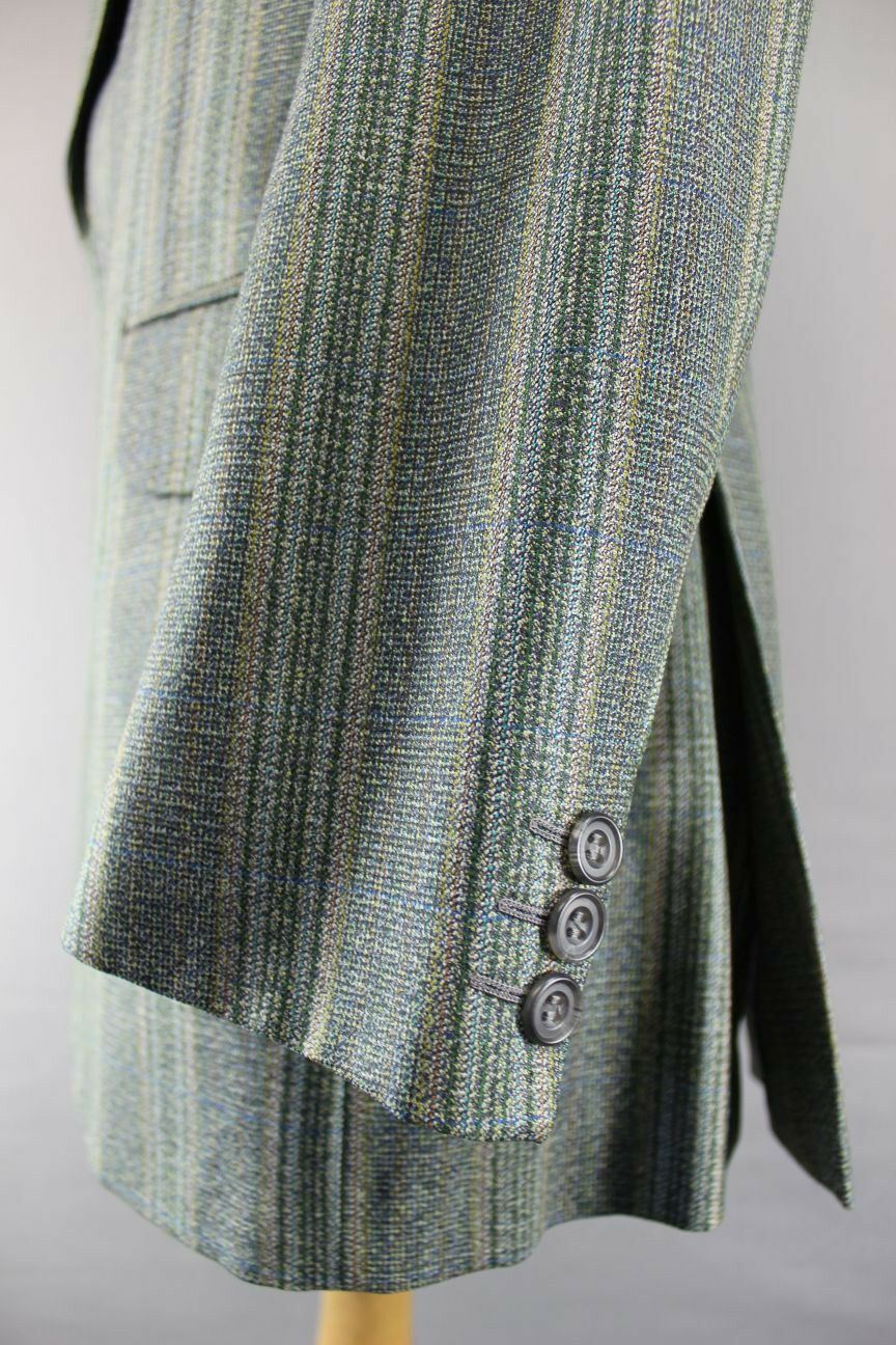 CLASSIC CROMBIE FINE TWIST WORSTED PURE WOOL GREEN STRIPED TWEED JACKET 39 INCH
