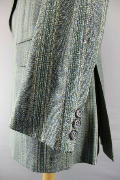 CLASSIC CROMBIE FINE TWIST WORSTED PURE WOOL GREEN STRIPED TWEED JACKET 39 INCH