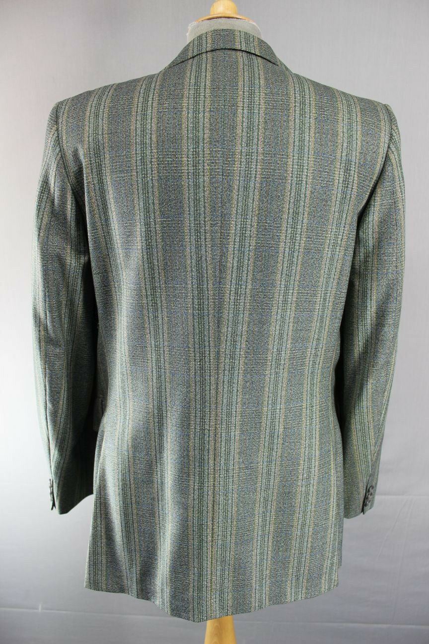 CLASSIC CROMBIE FINE TWIST WORSTED PURE WOOL GREEN STRIPED TWEED JACKET 39 INCH