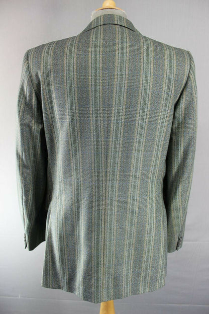 CLASSIC CROMBIE FINE TWIST WORSTED PURE WOOL GREEN STRIPED TWEED JACKET 39 INCH