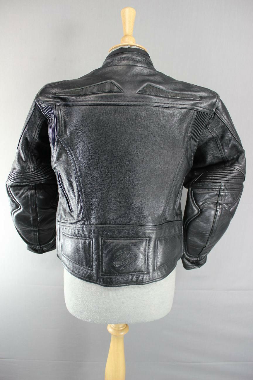 JUST BIKERS BLACK LEATHER BIKER JACKET+BACK, SHOULDER & ELBOW CE ARMOUR: SIZE 12