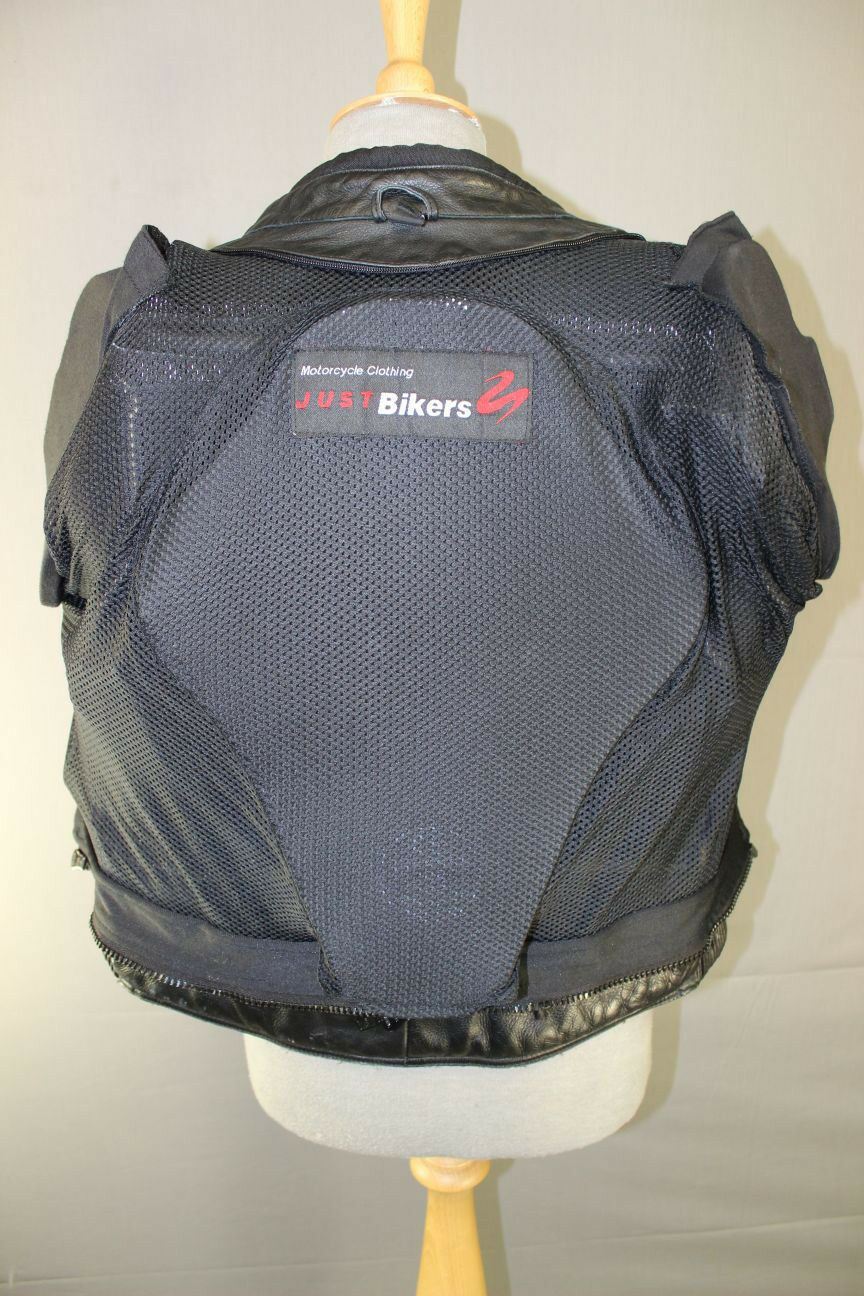 JUST BIKERS BLACK LEATHER BIKER JACKET+BACK, SHOULDER & ELBOW CE ARMOUR: SIZE 12