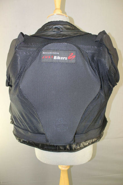 JUST BIKERS BLACK LEATHER BIKER JACKET+BACK, SHOULDER & ELBOW CE ARMOUR: SIZE 12
