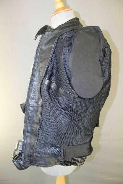JUST BIKERS BLACK LEATHER BIKER JACKET+BACK, SHOULDER & ELBOW CE ARMOUR: SIZE 12