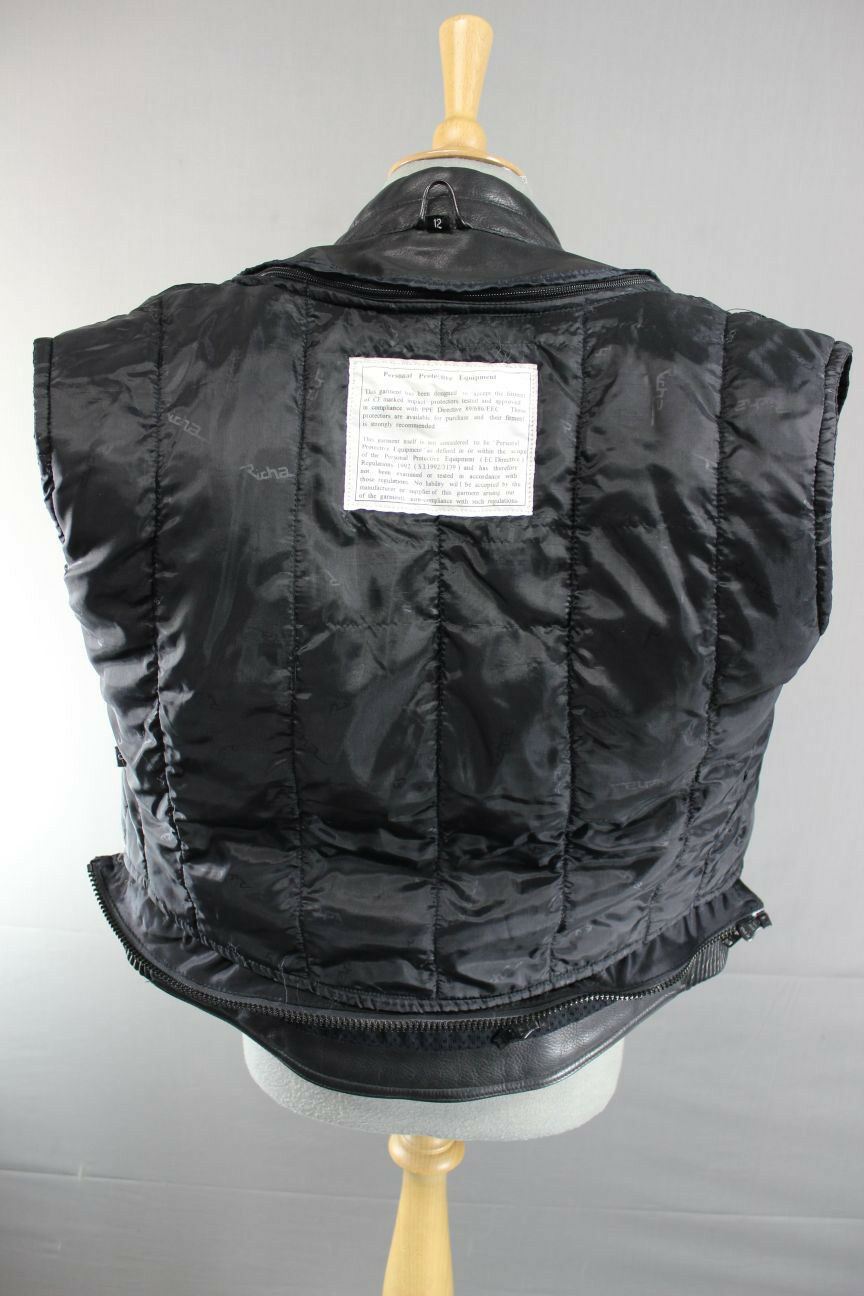 RICHA BLACK, BLUE & SILVER LEATHER BIKER JACKET + QUILTED THERMAL LINING SIZE 12