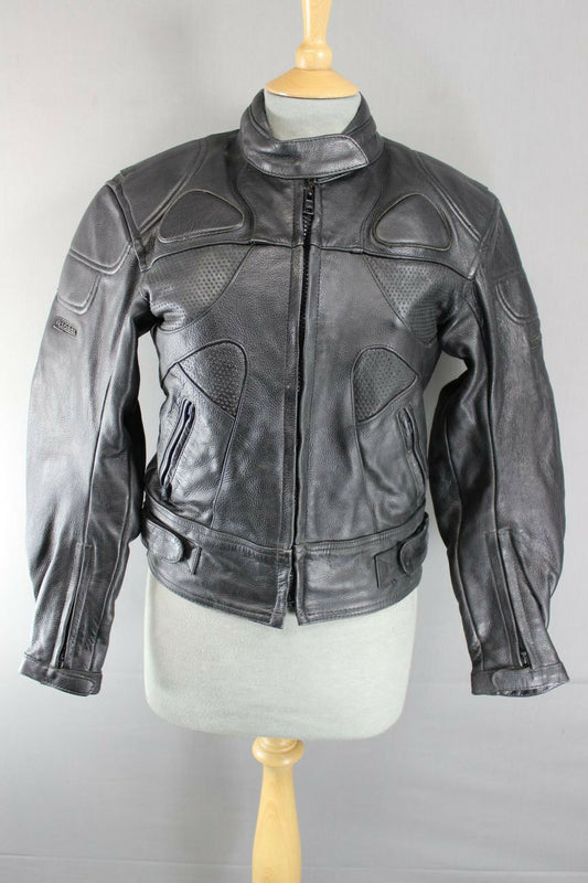 RIOSSI BRITISH BLACK COWHIDE LEATHER BIKER JACKET WITH THERMAL LINING SIZE 12
